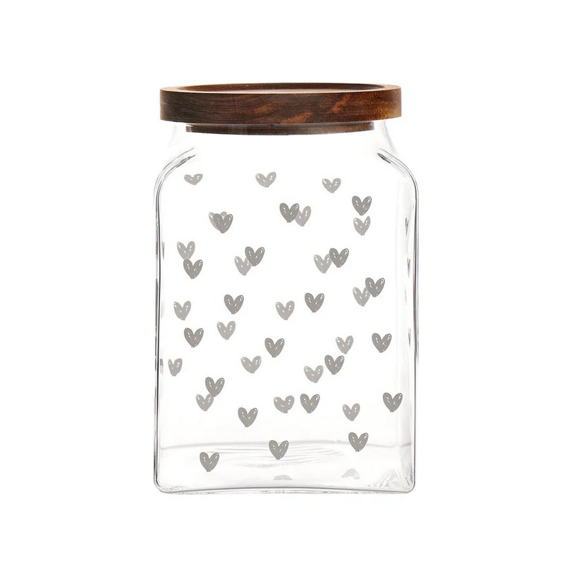 Barattolo da cucina in vetro borosilicato con tappo ermetico in legno decorato con tappezzeria di cuori